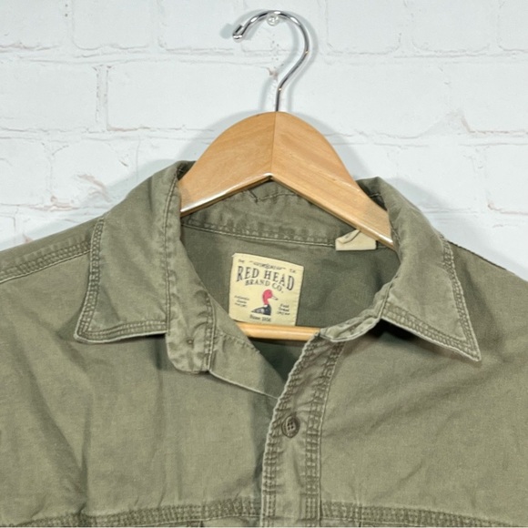 Red Head Brand Co Mens Green Long Sleeve Work Shirt Button Down Size Medium - Picture 3 of 11
